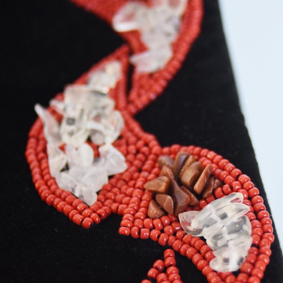 Vintage NEW w/tag Velvet Beaded Black Bag, Ermo Collection Rock/Clear/Seed Beads - Picture 11 of 15